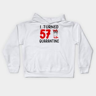 I Turned 57 In Quarantine Funny Cat Facemask Kids Hoodie